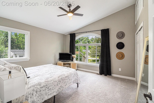 3280 Chambourne St, Ferndale, MI 48382 - bedroom with vaulted ceiling, light carpet, and a ceiling fan