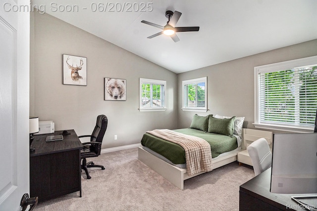 3280 Chambourne St, Ferndale, MI 48382 - carpeted bedroom with multiple windows, a desk, vaulted ceiling, and a ceiling fan