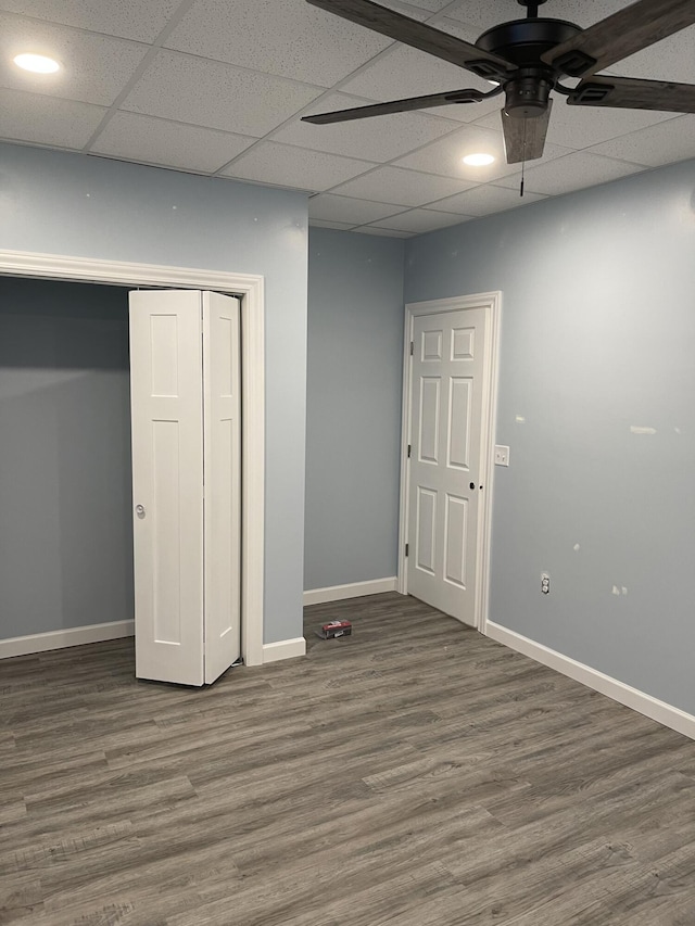 251 Page St NE, Grand Rapids, MI 49505 - basement featuring wood finished floors, a ceiling fan, a paneled ceiling, and recessed lighting