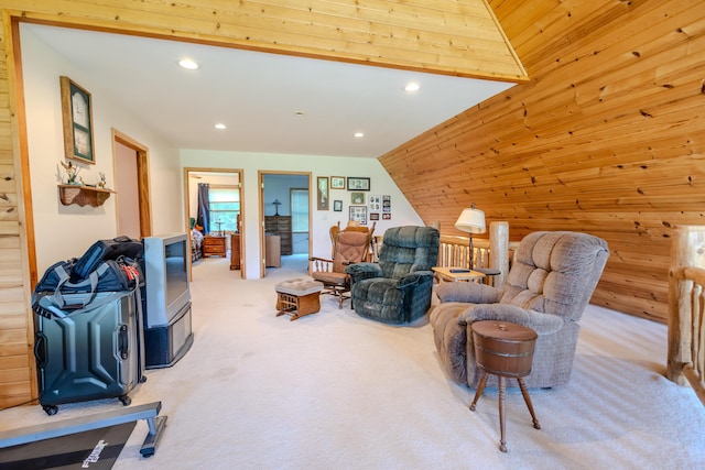 7111 Gilbert Rd, Pittsford, MI 49271 - living area featuring light carpet, recessed lighting, and vaulted ceiling