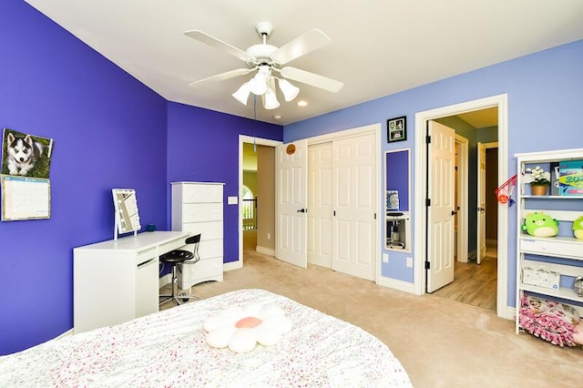5284 Green Pine Ln, Kalamazoo, MI 49009 - bedroom with a closet, carpet, and a ceiling fan