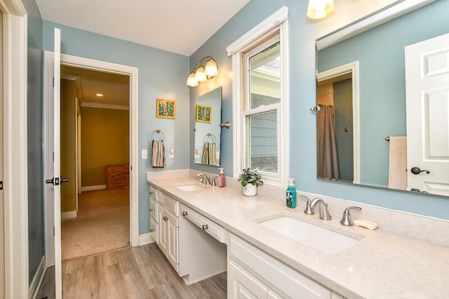 5284 Green Pine Ln, Kalamazoo, MI 49009 - bathroom with wood finished floors and double vanity