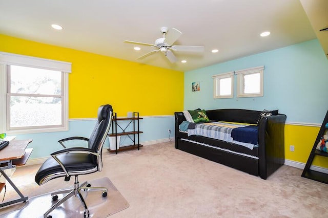 5284 Green Pine Ln, Kalamazoo, MI 49009 - carpeted bedroom with recessed lighting, a desk, and ceiling fan