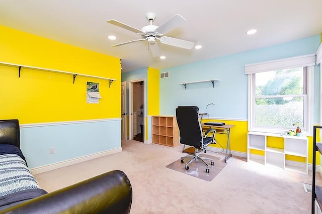 5284 Green Pine Ln, Kalamazoo, MI 49009 - office area featuring recessed lighting, carpet, and ceiling fan