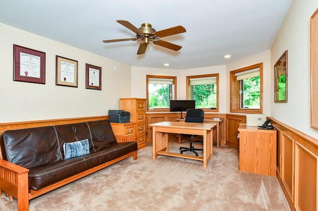 5284 Green Pine Ln, Kalamazoo, MI 49009 - office with light colored carpet, a ceiling fan, and recessed lighting