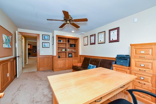 5284 Green Pine Ln, Kalamazoo, MI 49009 - office space featuring light carpet, ceiling fan, and a wainscoted wall