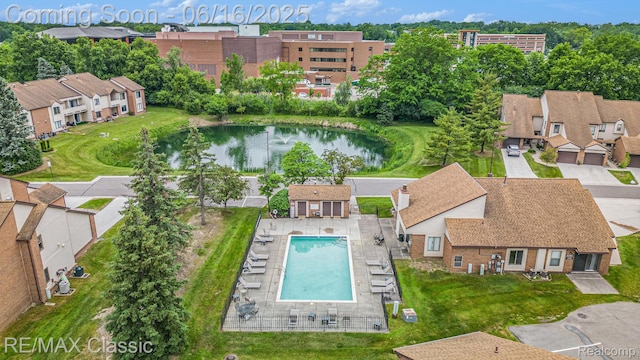 6700 Ridgefield Cir Unit 201, West Bloomfield, MI 48322 - bird's eye view of a pool area and a large body of water