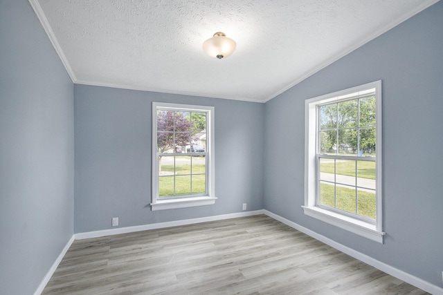 42 S 25th St, Battle Creek, MI 49015 - empty room featuring lofted ceiling, ornamental molding, healthy amount of natural light, a textured ceiling, and light wood-style floors