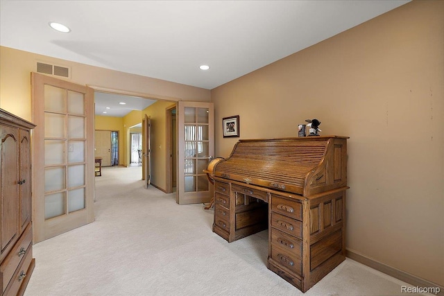 55728 Lorraine Dr Unit 20, Utica, MI 48316 - home office with light carpet, french doors, and recessed lighting