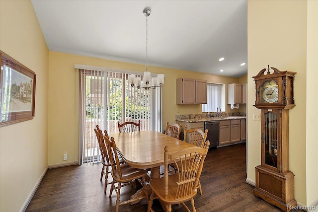 55728 Lorraine Dr Unit 20, Utica, MI 48316 - dining room featuring plenty of natural light, a chandelier, dark wood finished floors, and recessed lighting