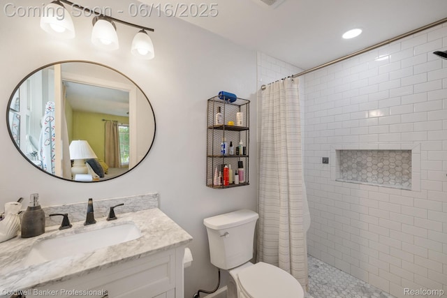 3184 Cedar Key Dr, Lake Orion, MI 48360 - full bath featuring a tile shower, vanity, and recessed lighting