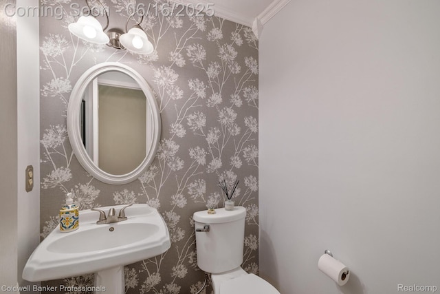 3184 Cedar Key Dr, Lake Orion, MI 48360 - bathroom with wallpapered walls and ornamental molding
