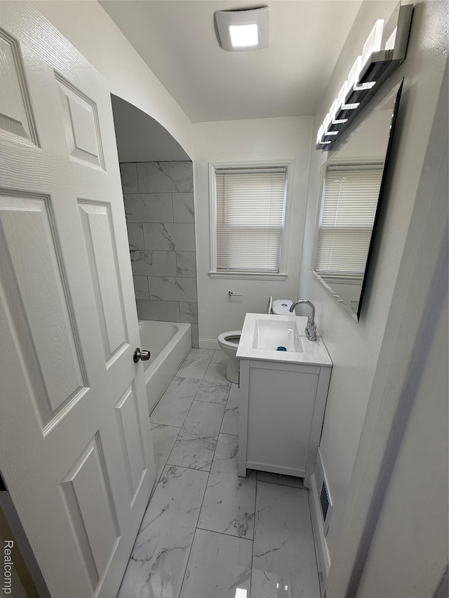 11735 Braile St, Detroit, MI 48228 - bathroom with marble finish flooring, vanity, and tub / shower combination