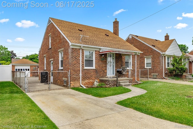 7652 Osage Ave, Allen Park, MI 48101 - bungalow-style house featuring a gate, brick siding, a chimney, and a shingled roof