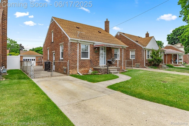 7652 Osage Ave, Allen Park, MI 48101 - bungalow-style home with a gate, brick siding, a chimney, roof with shingles, and driveway
