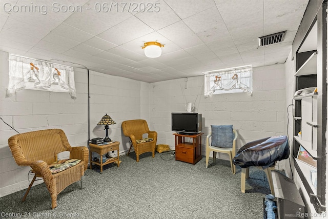 7652 Osage Ave, Allen Park, MI 48101 - living area with carpet flooring and concrete block wall