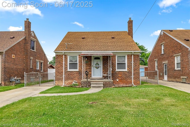 7652 Osage Ave, Allen Park, MI 48101 - view of front of home featuring a gate, brick siding, a chimney, and a shingled roof