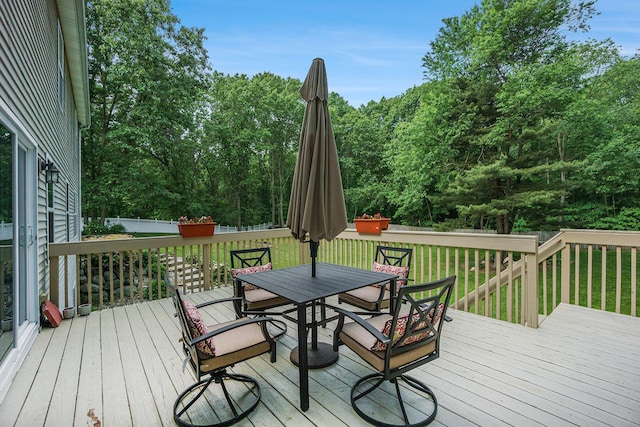 9354 Stratford Woods Trl, Kalamazoo, MI 49009 - wooden terrace featuring outdoor dining area