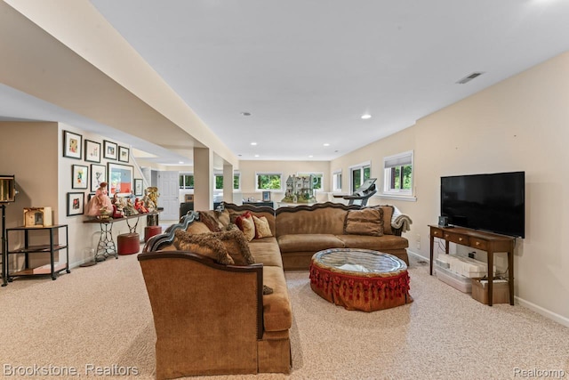 6439 Cohoctah Rd, Fenton, MI 48430 - living room featuring carpet and recessed lighting