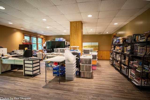 4585 W Arrowhead Dr, White Cloud, MI 49349 - office space with wood finished floors, a paneled ceiling, and recessed lighting