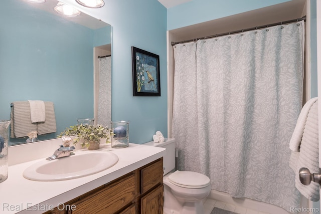 438 Oakgrove Ct, Clawson, MI 48017 - bathroom with vanity, tile patterned flooring, and curtained shower