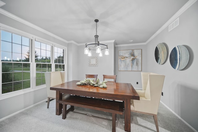 874 Pinecrest, Dexter, MI 48130 - dining space featuring a chandelier, ornamental molding, and carpet flooring