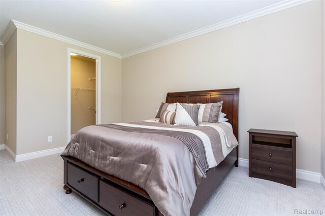 48913 Pinebrook Dr, Utica, MI 48315 - bedroom with light carpet, ornamental molding, a spacious closet, and a closet