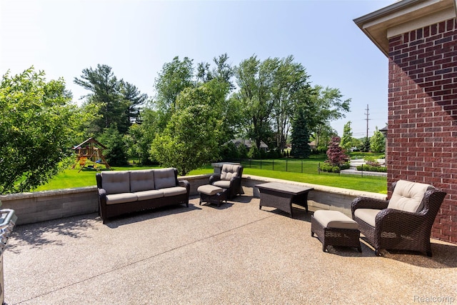 48913 Pinebrook Dr, Utica, MI 48315 - view of patio / terrace featuring an outdoor living space and a playground