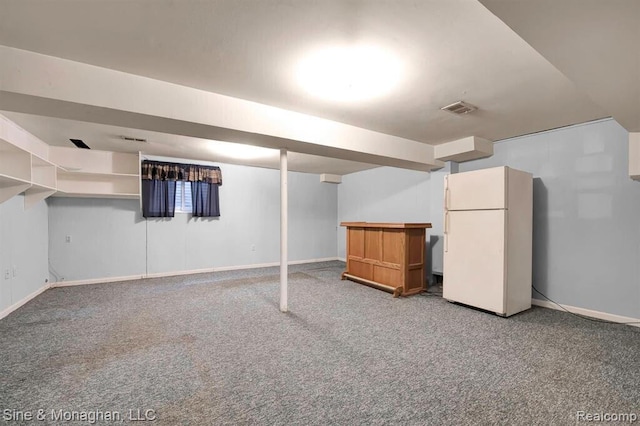 773 Kirts Blvd, Troy, MI 48084 - finished basement with freestanding refrigerator, carpet floors, and a dry bar