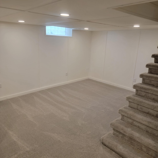 2356 SE Paris, Grand Rapids, MI 49507 - below grade area featuring stairway, carpet floors, and recessed lighting