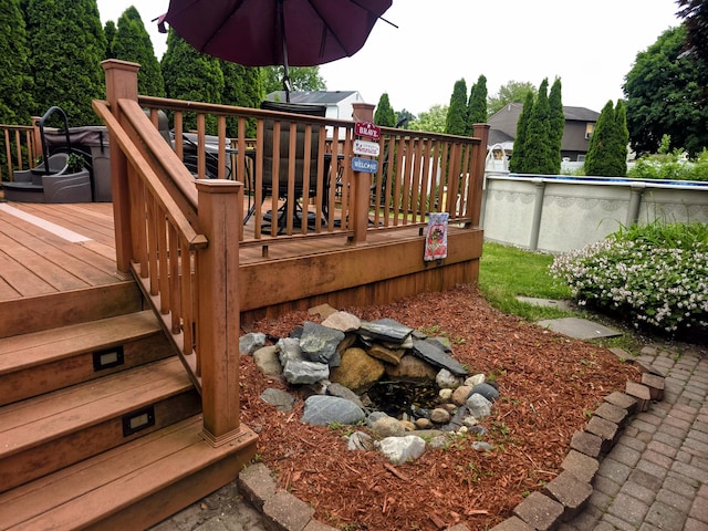 24825 Timber Ridge Trl, Flat Rock, MI 48134 - wooden terrace with an outdoor pool
