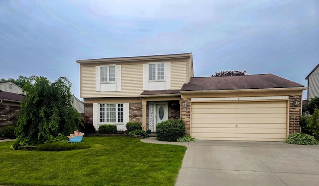 24825 Timber Ridge Trl, Flat Rock, MI 48134 - traditional home featuring brick siding, an attached garage, driveway, and a front yard