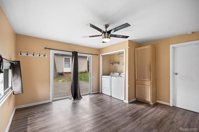 2263 Overridge Ave, Waterford, MI 48327 - unfurnished room with a ceiling fan, dark wood-style floors, independent washer and dryer, and a smoke detector