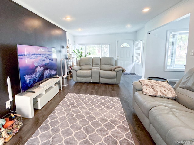 21110 Van Buren St, Southfield, MI 48033 - living area featuring dark wood-style floors and recessed lighting