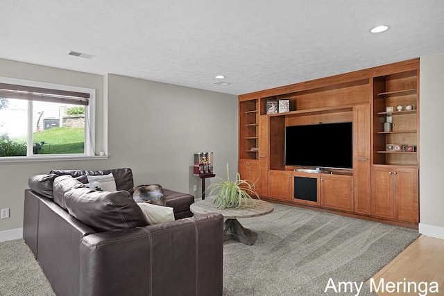 1824 Restoration Dr SW, Byron Center, MI 49315 - living area with a textured ceiling, recessed lighting, light wood-style floors, and built in shelves