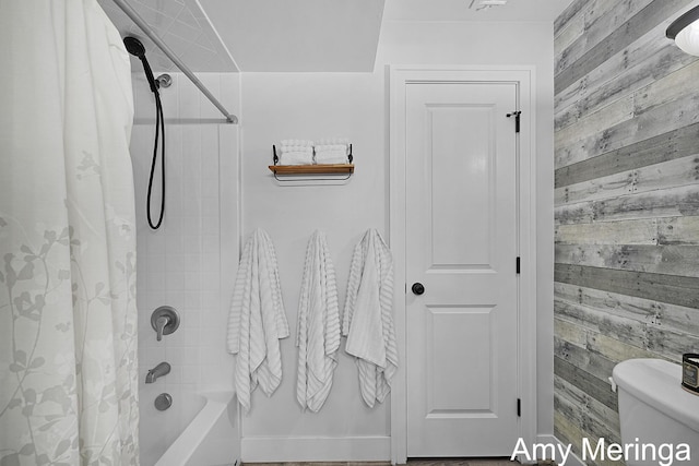 1824 Restoration Dr SW, Byron Center, MI 49315 - full bath with wooden walls and shower / bath combination with curtain
