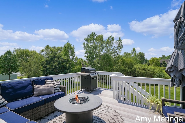 1824 Restoration Dr SW, Byron Center, MI 49315 - wooden deck featuring an outdoor living space with a fire pit and a grill