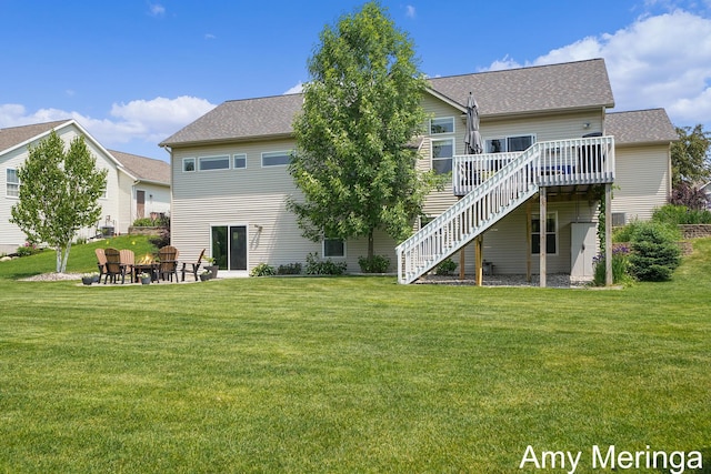 1824 Restoration Dr SW, Byron Center, MI 49315 - rear view of property featuring stairway, a wooden deck, a lawn, and a shingled roof