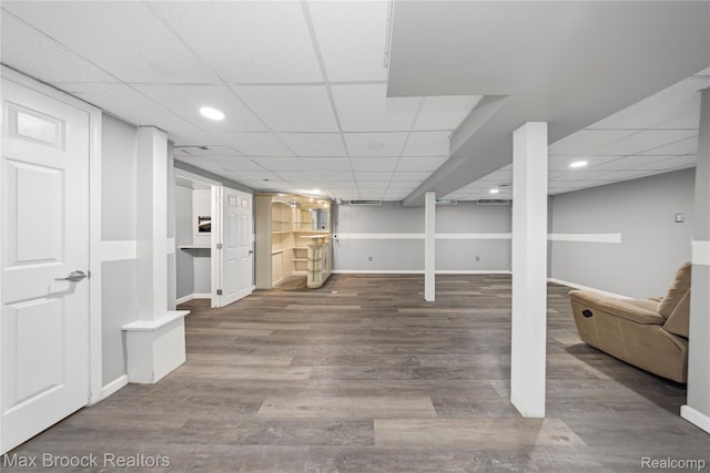 29656 Brentwood St, Southfield, MI 48076 - finished basement with a drop ceiling, wood finished floors, and recessed lighting
