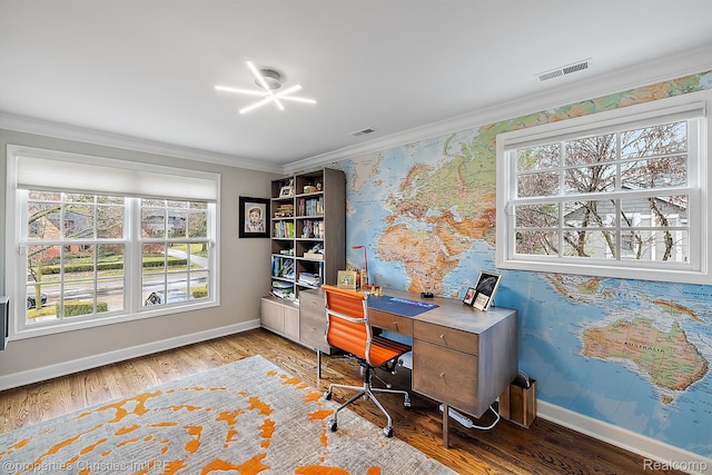 1174 Lakeside Dr, Birmingham, MI 48009 - office area featuring crown molding and wood finished floors