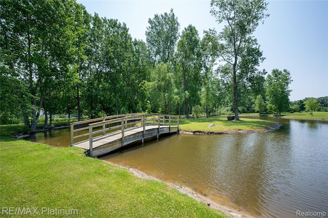 8922 Mcclements Rd, Brighton, MI 48114 - dock area featuring a water view and a yard