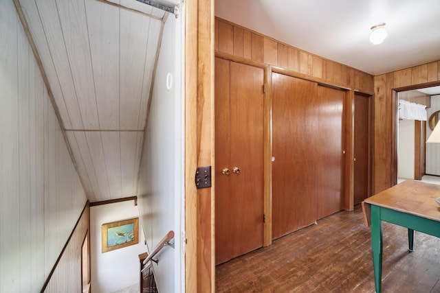 3750 River Rd, Manistee, MI 49660 - corridor featuring wood finished floors and wood walls