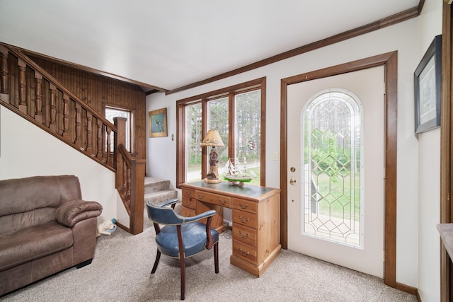 3750 River Rd, Manistee, MI 49660 - home office with ornamental molding and light carpet