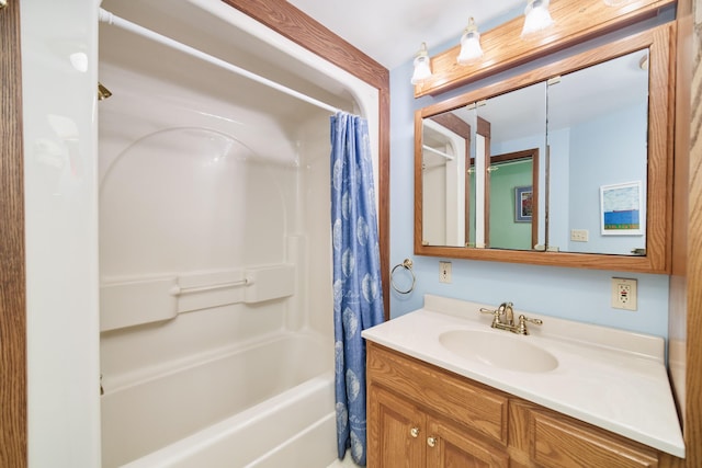 3750 River Rd, Manistee, MI 49660 - bathroom with vanity and shower / bath combination with curtain