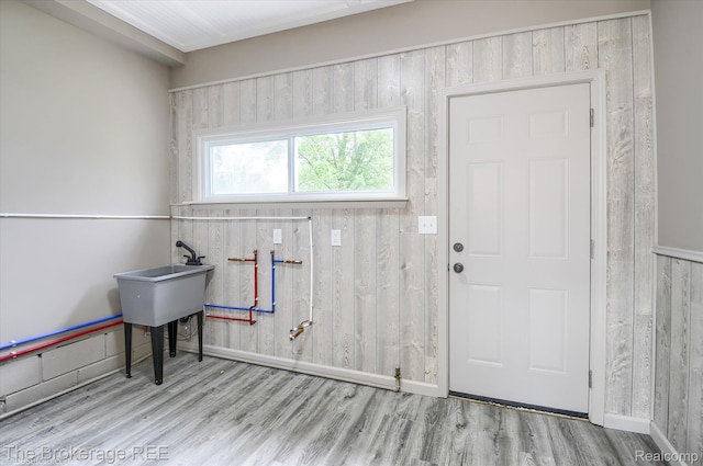 1372 S Packard Ave, Burton, MI 48509 - washroom featuring wood finished floors and wood walls