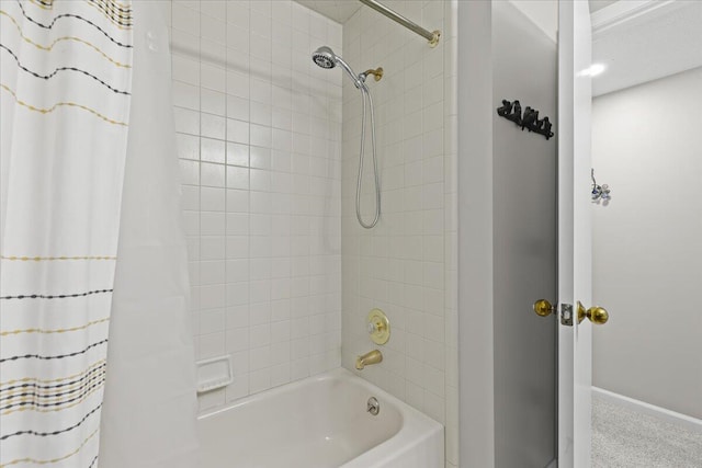 21112 Boulder Cir, Northville, MI 48167 - bathroom featuring shower / bathtub combination with curtain and baseboards