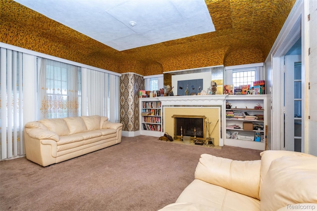 318 Chandler St, Detroit, MI 48202 - living room featuring carpet floors and a fireplace with flush hearth
