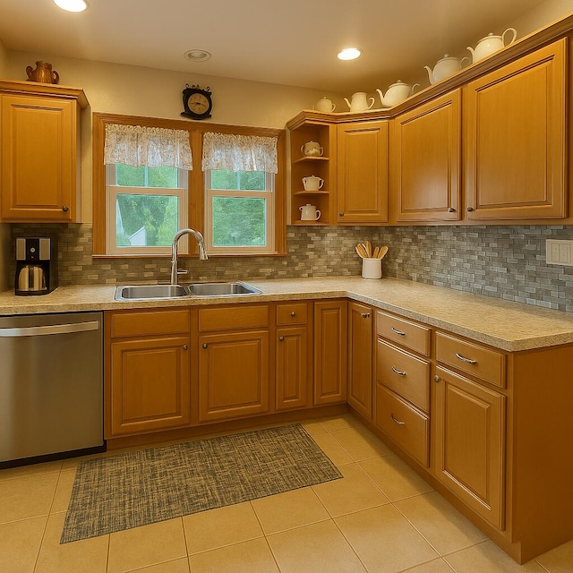 108 S Berrien St, New Buffalo, MI 49117 - kitchen with stainless steel dishwasher, light countertops, decorative backsplash, and recessed lighting