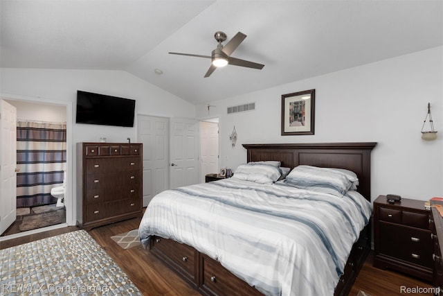 1232 Michael Dr, Westland, MI 48186 - bedroom with vaulted ceiling, dark wood finished floors, and a ceiling fan