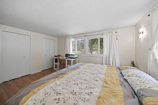 4787 Hooks Mill Rd, Adrian, MI 49221 - bedroom featuring two closets, wood finished floors, and a textured ceiling